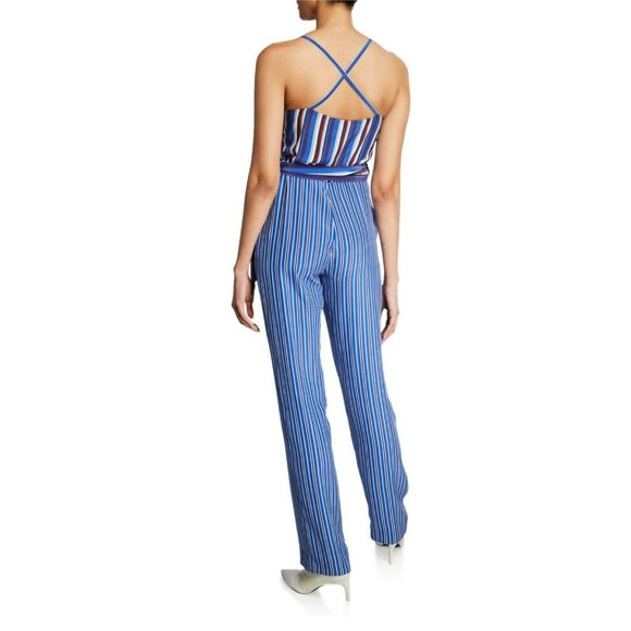 Rag & Bone NWT Felix Blue Jumpsuit White Playsuit Stripe Silk Tie 2 - Picture 3 of 4